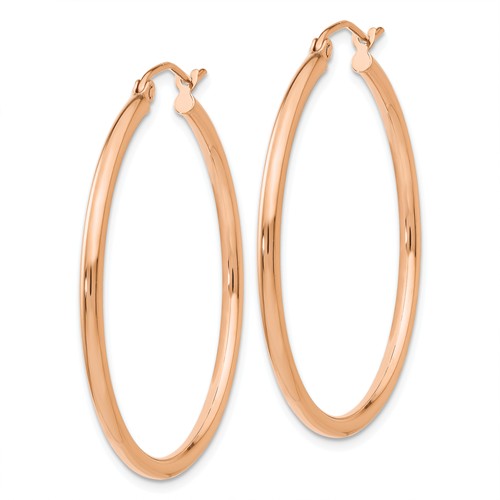 14K Rose Gold Classic Round Hoop Earrings 35mm x 2mm