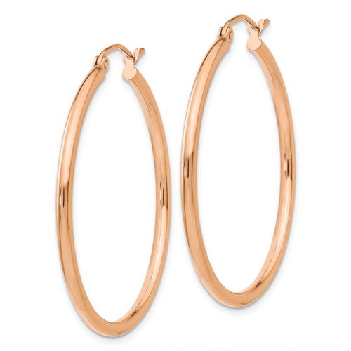 14k rose gold classic round hoop earrings 35mm x 2mm
