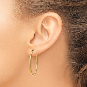 14k Yellow Gold Satin Diamond Cut Endless Round Hoop Earrings 30mm x 1.5mm