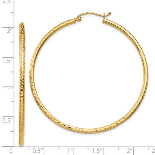 14k Yellow Gold Diamond Cut Classic Round Hoop Earrings 50mm x 2mm
