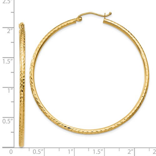 14k yellow gold diamond cut classic round hoop earrings 50mm x 2mm