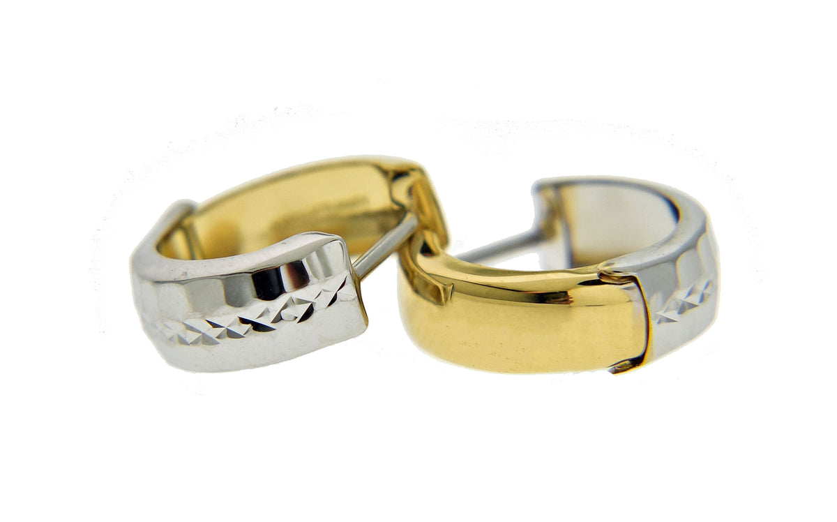 14k yellow white gold two tone classic huggie hinged hoop earrings 13mm x 5mm
