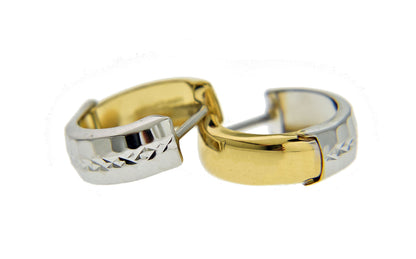 14k yellow white gold two tone classic huggie hinged hoop earrings 13mm x 5mm