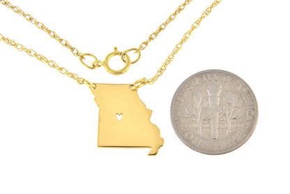 14k gold 10k gold silver missouri mo state map necklace heart personalized city
