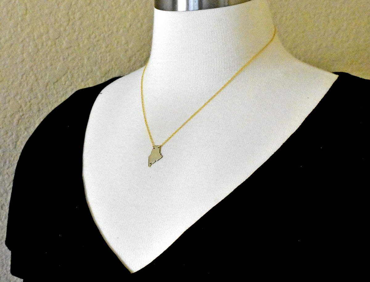 14k gold 10k gold silver maine state map necklace heart personalized city
