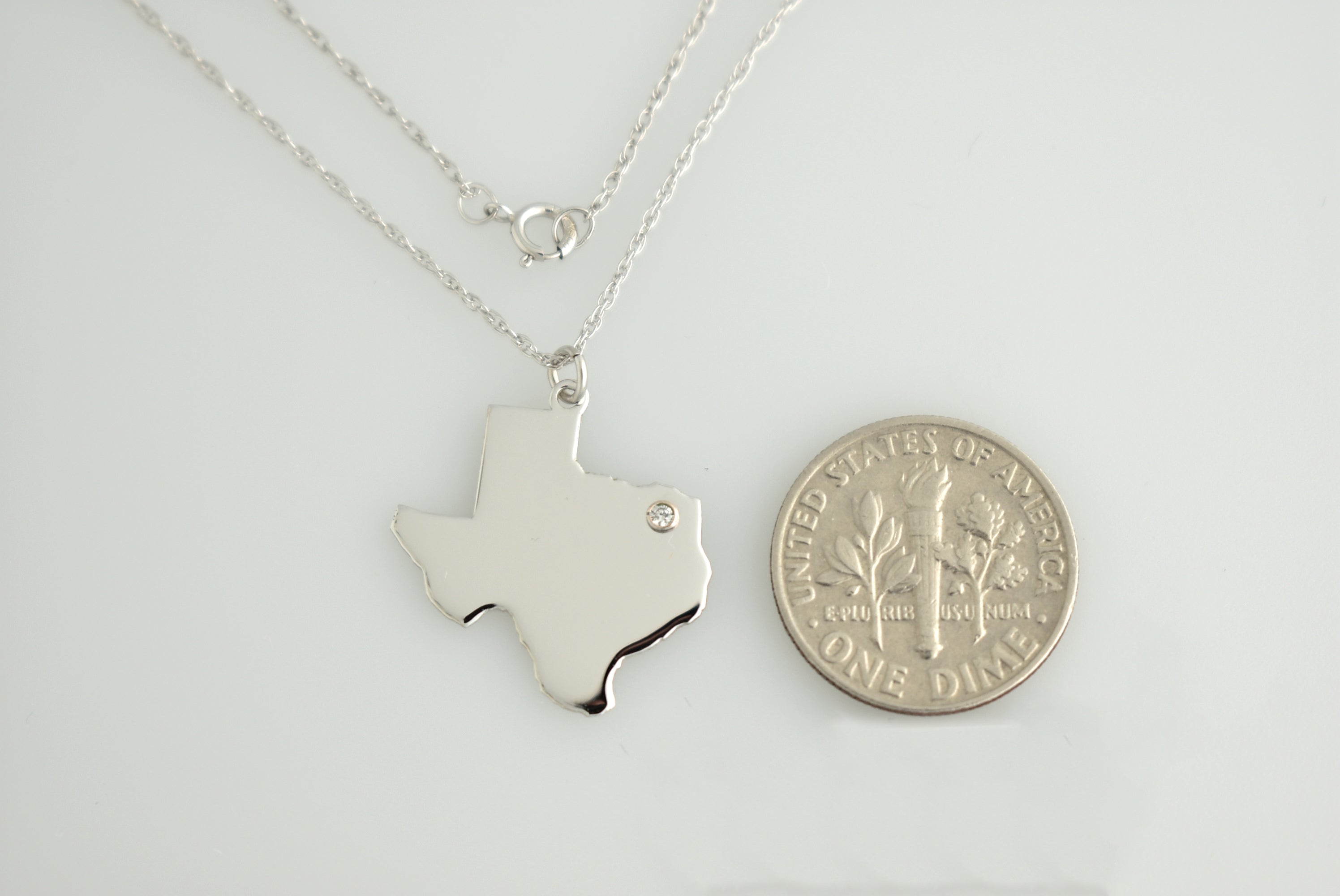 14k 10k Yellow Rose White Gold Diamond Silver Texas TX State Map Personalized City Necklace
