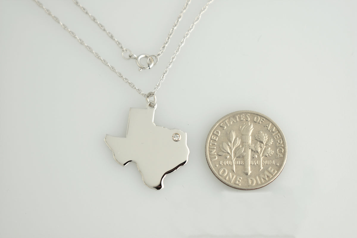 14k 10k yellow rose white gold diamond silver texas tx state map personalized city necklace