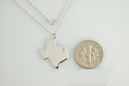 14k 10k yellow rose white gold diamond silver texas tx state map personalized city necklace