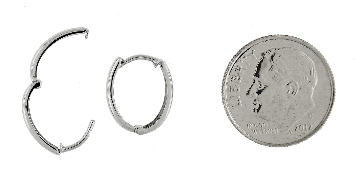 14k white gold small dainty huggie hinged hoop earrings 10mm x 2mm