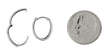 14k white gold small dainty huggie hinged hoop earrings 10mm x 2mm