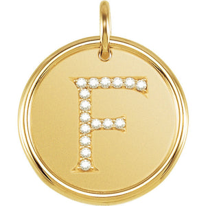 14K Yellow Rose White Gold Genuine Diamond Uppercase Letter F Initial Alphabet Pendant Charm Custom Made To Order Personalized Engraved