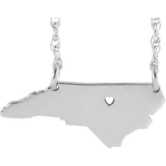 14k gold 10k gold silver north carolina nc state map necklace heart personalized city