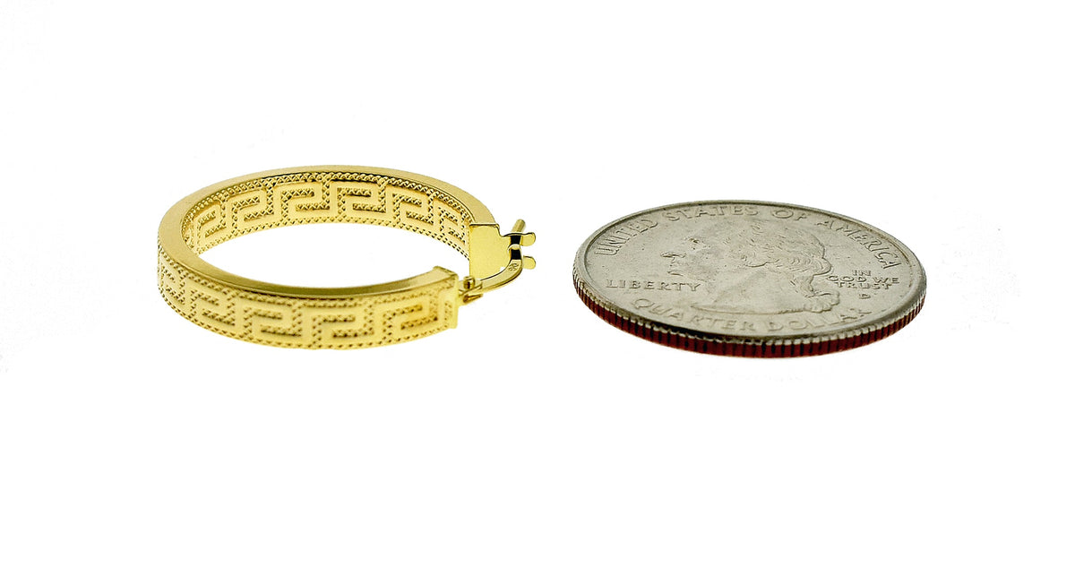 14k yellow gold greek key square tube round hoop earrings