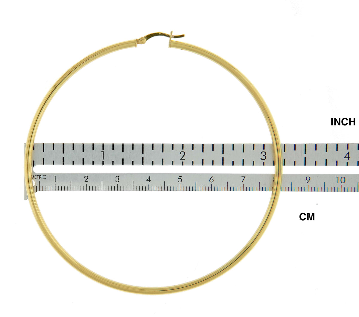 yellow gold plated sterling silver 3.15 inch round hoop earrings 80mm x 2.5mm