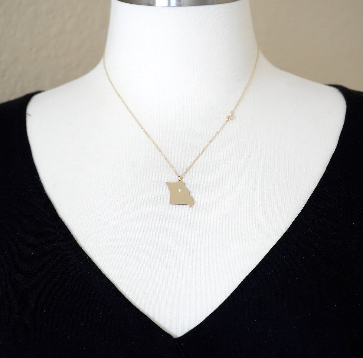 14k 10k yellow rose white gold diamond silver missouri mo state map personalized city necklace