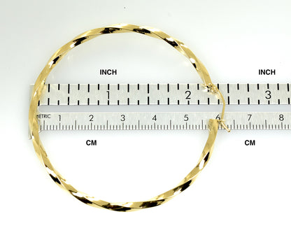 14k yellow gold twisted modern classic round hoop earrings 60mm x 3mm