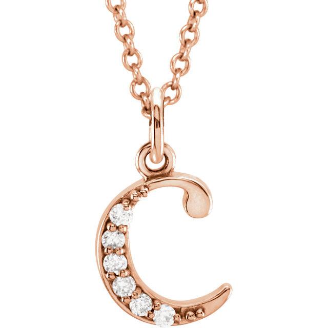 14k yellow rose white gold .03 ctw diamond tiny petite lowercase letter c initial alphabet pendant charm necklace