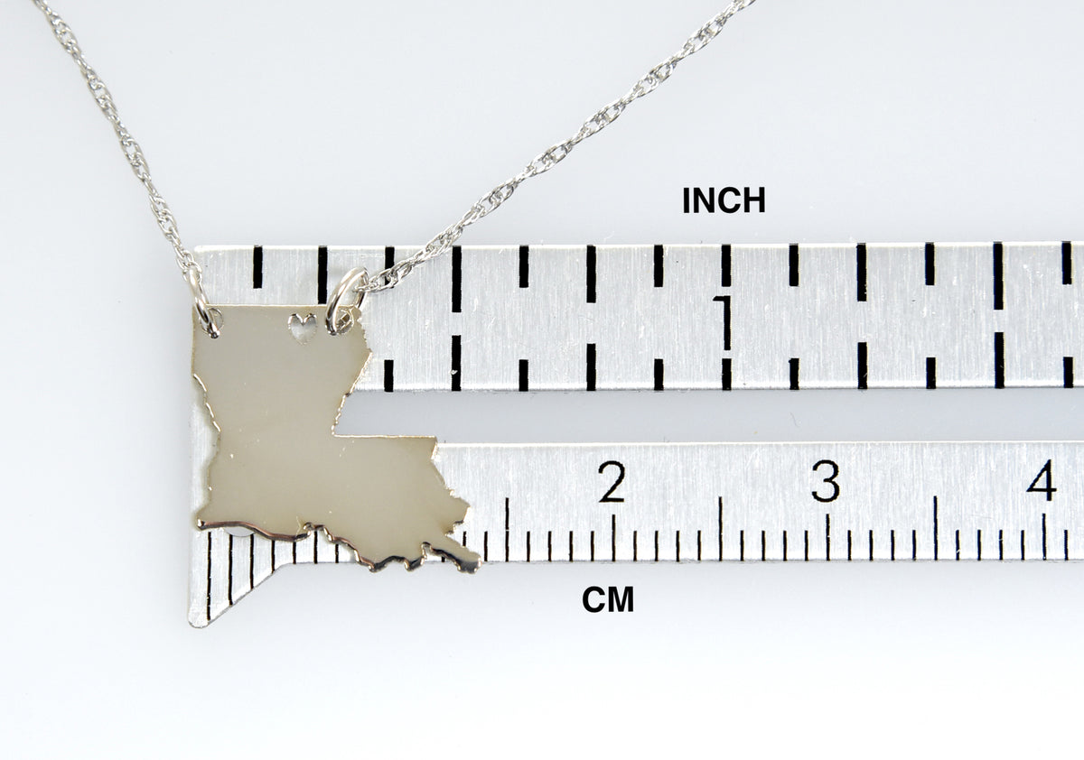 14k gold 10k gold silver louisiana state map necklace heart personalized city