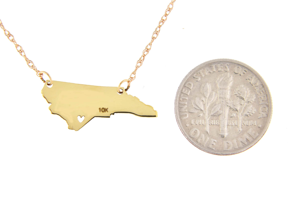 14k gold 10k gold silver north carolina nc state map necklace heart personalized city