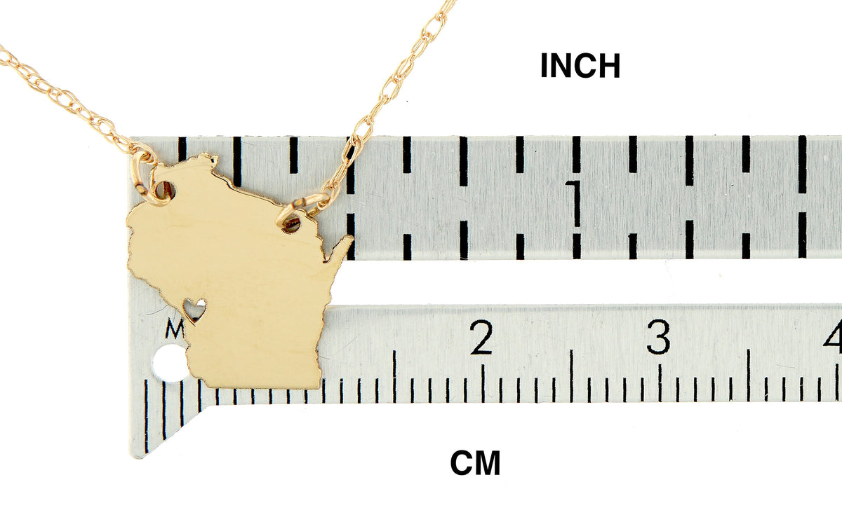 14k gold 10k gold silver wisconsin wi state map necklace heart personalized city
