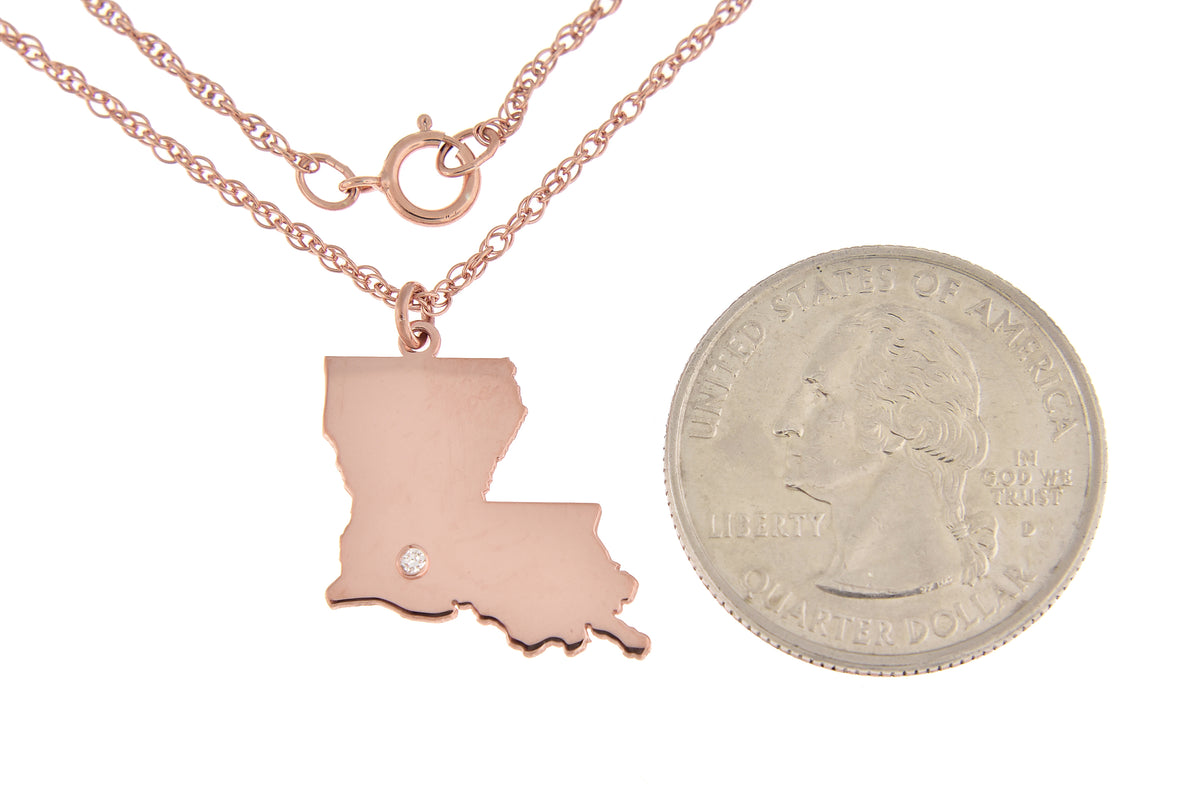 14k 10k yellow rose white gold diamond silver louisiana la state map personalized city necklace