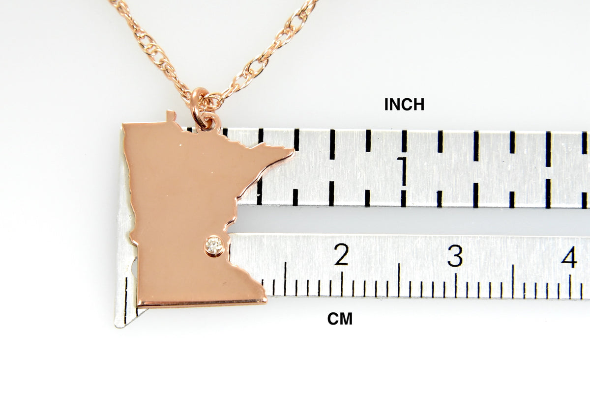 14k 10k yellow rose white gold diamond silver minnesota mn state map personalized city necklace