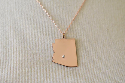 14k 10k yellow rose white gold diamond silver arizona az state map personalized city necklace