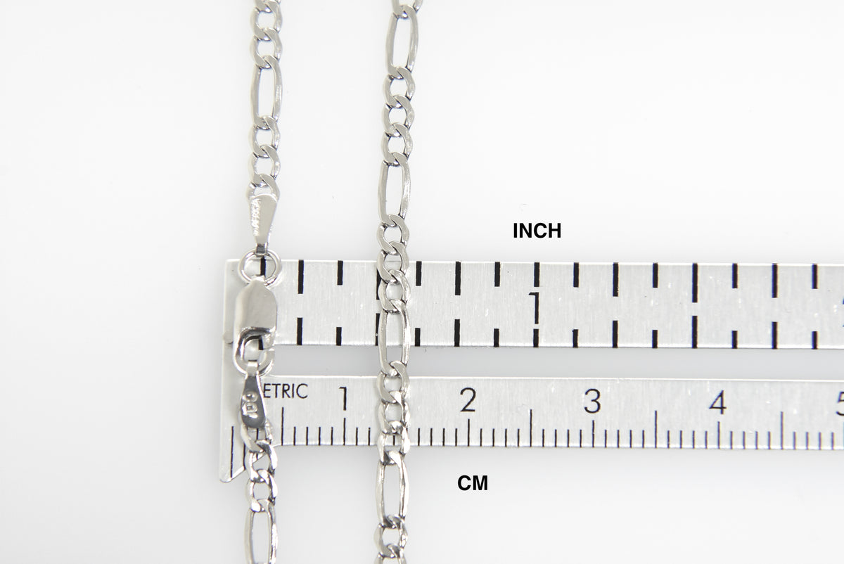 14k white gold 2.5mm lightweight figaro bracelet anklet choker necklace pendant chain