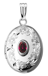 Sterling Silver Genuine Rhodolite Oval Locket Necklace June Birthstone Personalized Engraved Monogram