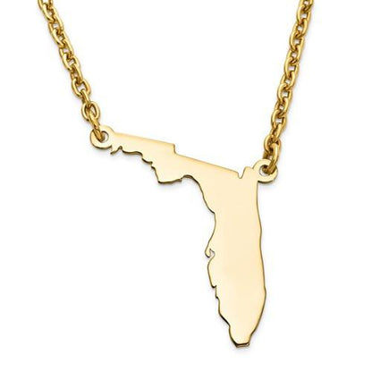 14k gold or sterling silver florida fl state necklace personalized monogram