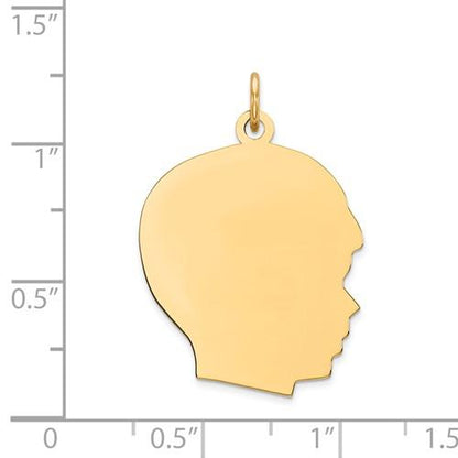 14k yellow gold 20mm boy head facing right disc pendant charm engraved personalized
