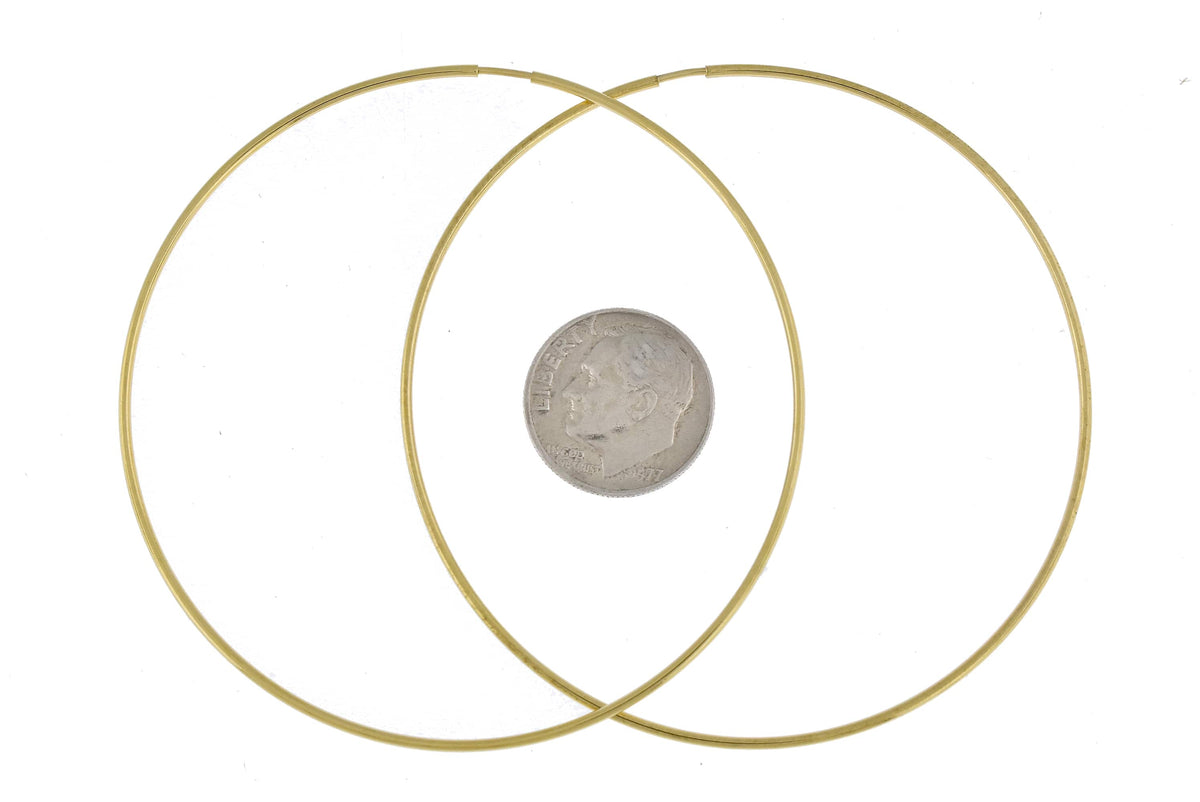 14k yellow gold extra large endless round hoop earrings 65mm x 1.20mm