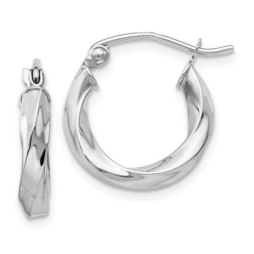 14k white gold twisted modern classic round hoop earrings 15mm x 3mm