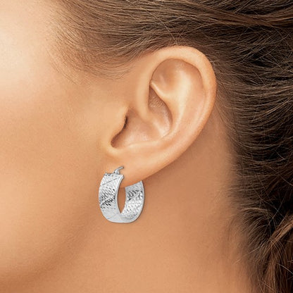 14k white gold diamond cut modern contemporary round hoop earrings