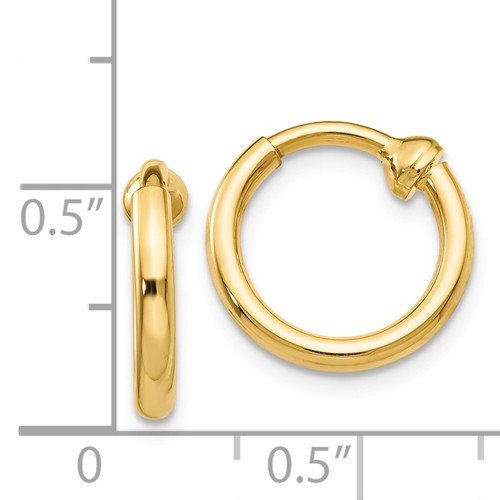 14k yellow gold 14mm x 2mm classic round endless hoop non pierced clip on earrings