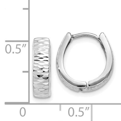 14k white gold classic textured hinged hoop huggie earrings