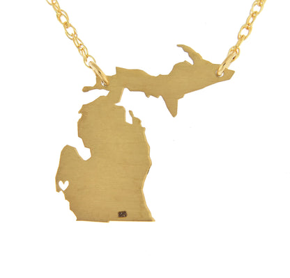 14k gold 10k gold silver michigan mi state map necklace heart personalized city