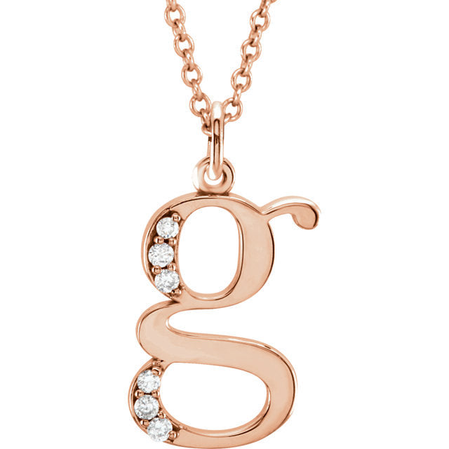 14k yellow rose white gold .03 ctw diamond tiny petite lowercase letter g initial alphabet pendant charm necklace