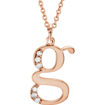 14k yellow rose white gold .03 ctw diamond tiny petite lowercase letter g initial alphabet pendant charm necklace