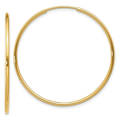 14k yellow gold round endless hoop earrings 30mm x 1.25mm