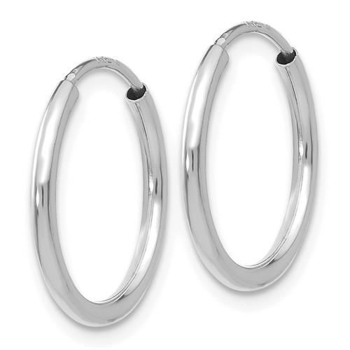 14k white gold small classic endless round hoop earrings 15mm x 1.5mm