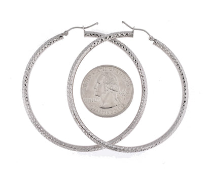 14k white gold 2.13 inch diameter large diamond cut round classic hoop earrings 54mm x 3mm