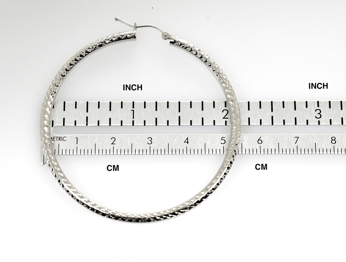 14k white gold 2.13 inch diameter large diamond cut round classic hoop earrings 54mm x 3mm