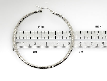 14k white gold 2.13 inch diameter large diamond cut round classic hoop earrings 54mm x 3mm