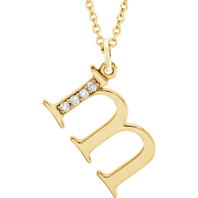 14k yellow rose white gold .025 ctw diamond tiny petite lowercase letter m initial alphabet pendant charm necklace