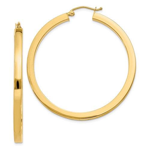 14K Yellow Gold Square Tube Round Hoop Earrings 40mm x 3mm