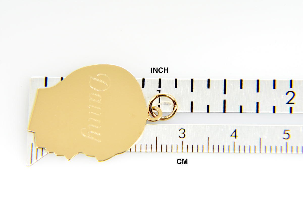 14k yellow gold 20mm boy head facing right disc pendant charm engraved personalized