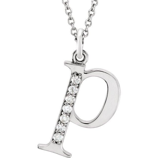14k yellow rose white gold .04 ctw diamond tiny petite lowercase letter p initial alphabet pendant charm necklace