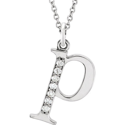 14k yellow rose white gold .04 ctw diamond tiny petite lowercase letter p initial alphabet pendant charm necklace