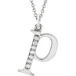 Load image into Gallery viewer, 14K Yellow Rose White Gold .04 CTW Diamond Tiny Petite Lowercase Letter P Initial Alphabet Pendant Charm Necklace
